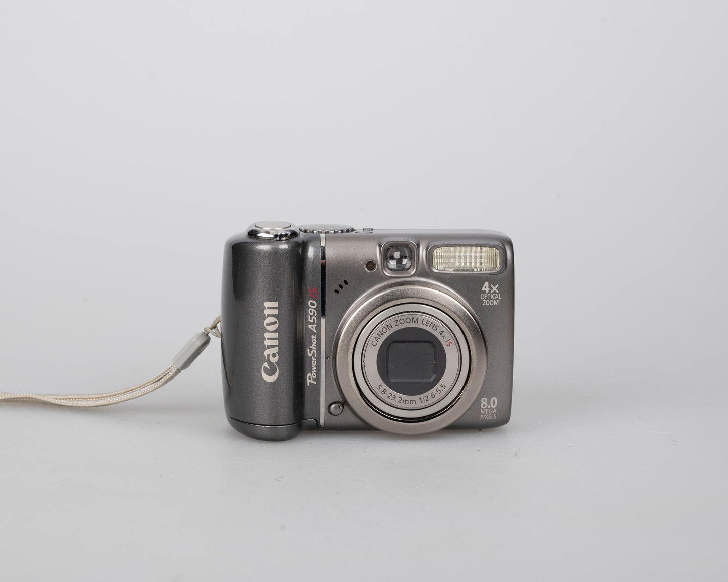 Canon Powershot A590 IS digicam w/ 8 MP CCD sensor; includes 512MB SD card (uses AA batteries)