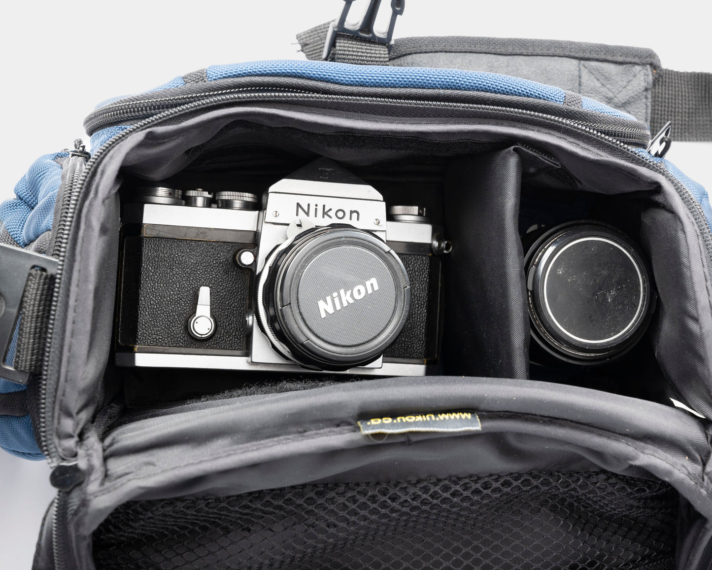 Nikon mid-sized blue and black camera bag