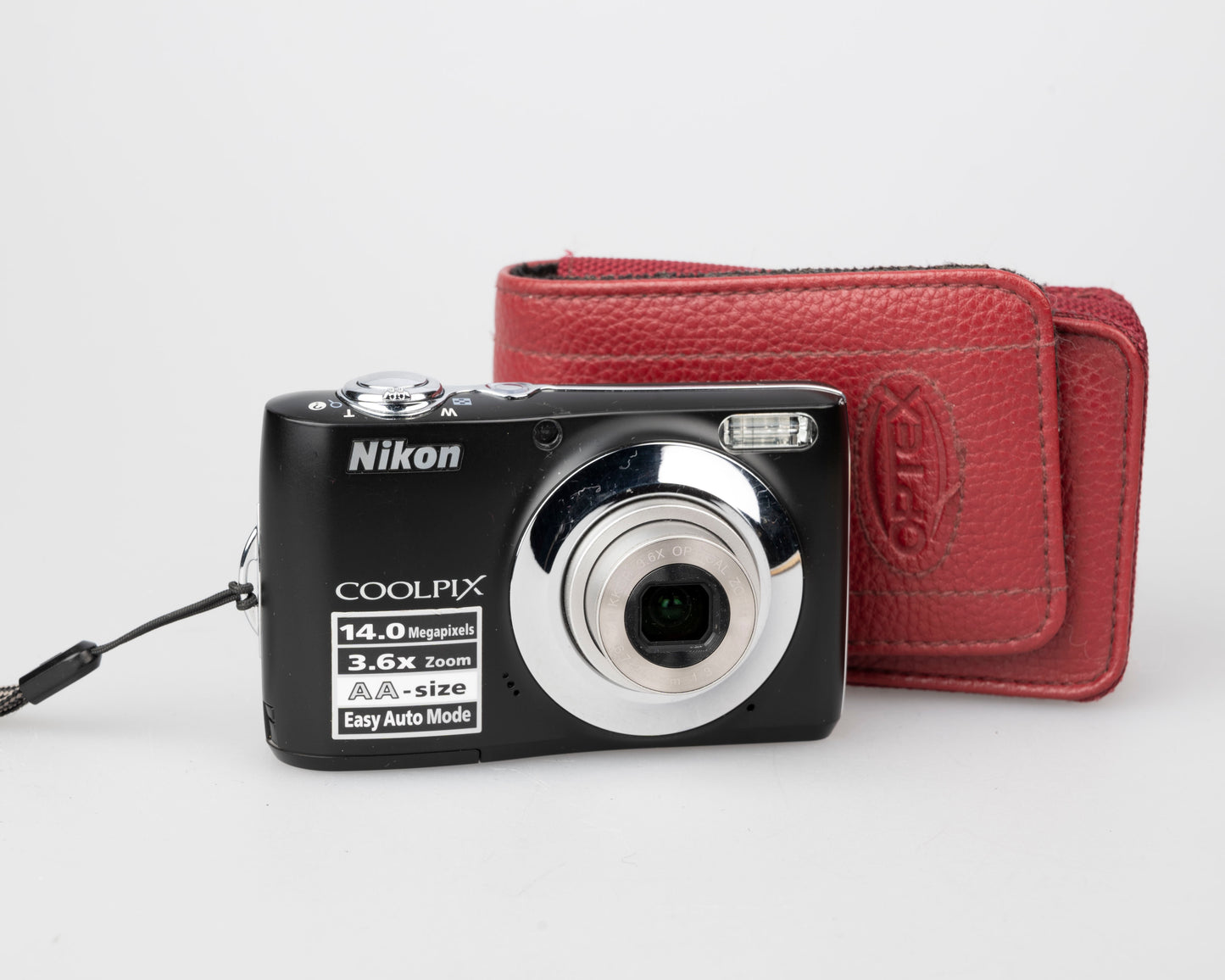 Nikon Coolpix L24 14MP CCD sensor digicam w/ case (uses AA batteries and SD memory cards)