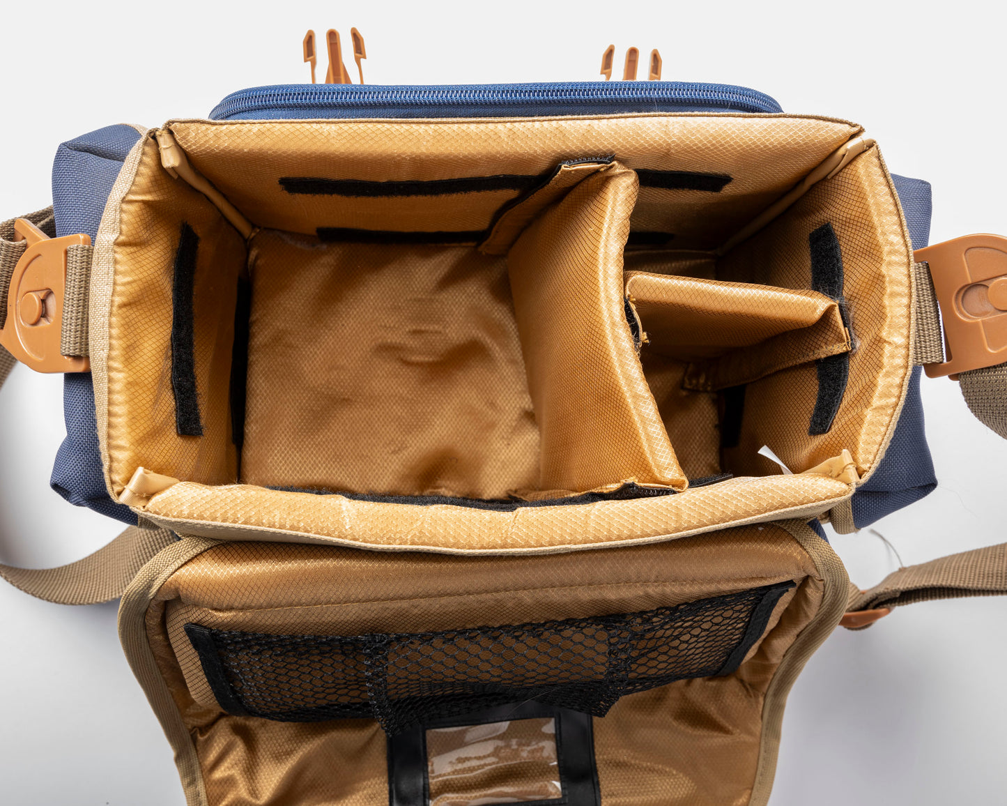 Nikon mid-sized tan and blue camera bag