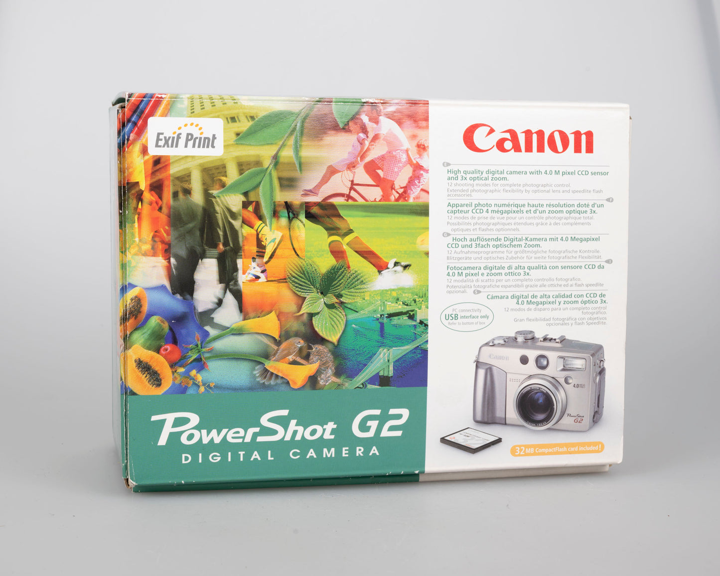 Appareil photo numérique Canon Powershot G2 avec capteur CCD 4 MP ; comprend une carte CF de 256 Mo + 2 batteries avec chargeur + boîte d'origine, manuels et accessoires