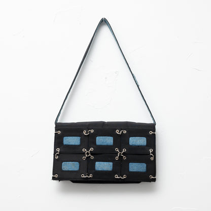 Y2K blue shoulder bag purse baguette denim nylon silver