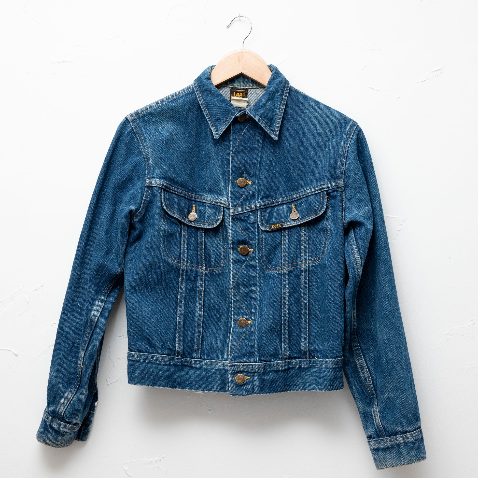 vintage lee denim jean jacket blue cotton small 
