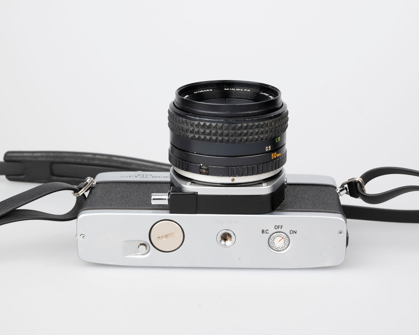 Minolta SRT 200 35mm SLR w/ Rokkor 50mm f1.7 lens + ever-ready case (serial 7527170)