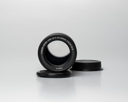 Canon EF-S 55-250mm f/4-5.6 IS II lens, front view with front and back caps off