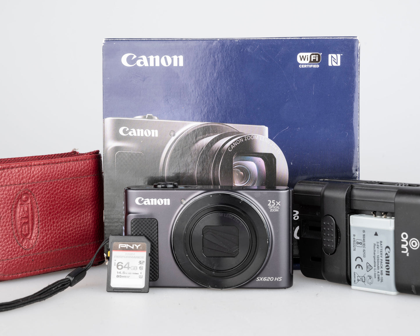 Canon Powershot SX620 HS 20.1MP digicam w/ 64GB SD card + battery + charger + original box