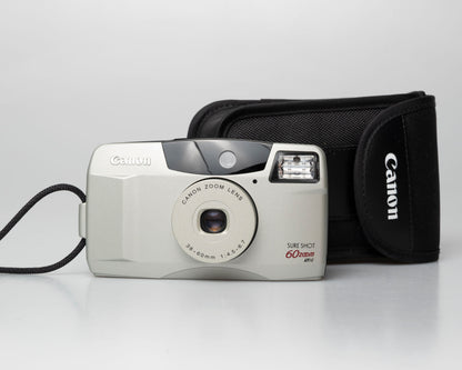 Canon Sure Shot 60 Zoom 35mm point-and-shoot camera; front view with case