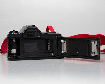 Canon T50 back with film door open