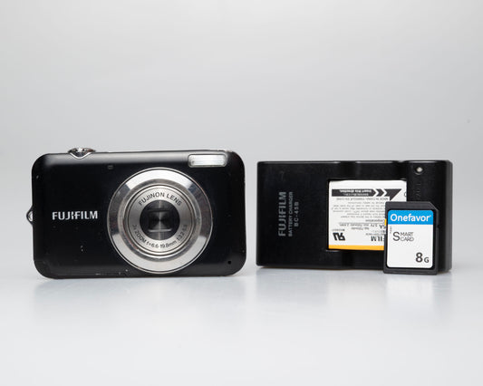 Fujifilm Finepix JV100 digicam w/ 12 MP CCD sensor + battery + charger + 8GB SD card (serial08607054)