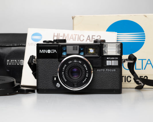 Appareil photo Minolta Hi-Matic AF2 35mm avec boîte, étui et manuel (numéro de série 2131574) | film🎞testé
