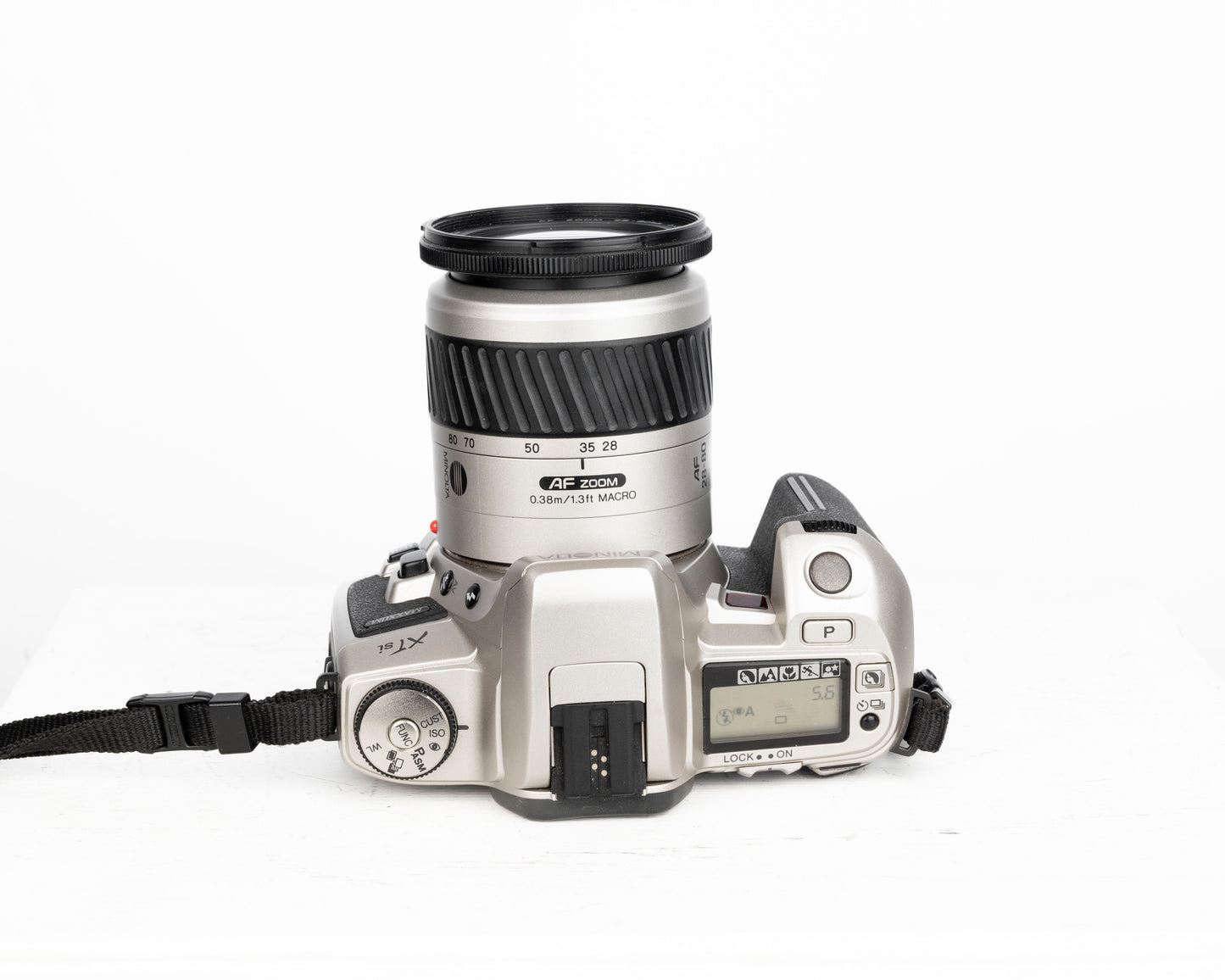Minolta Maxxum XTsi 35mm film SLR w/ 28-80mm lens + Minolta camera bag + remote control (serial 94009570)