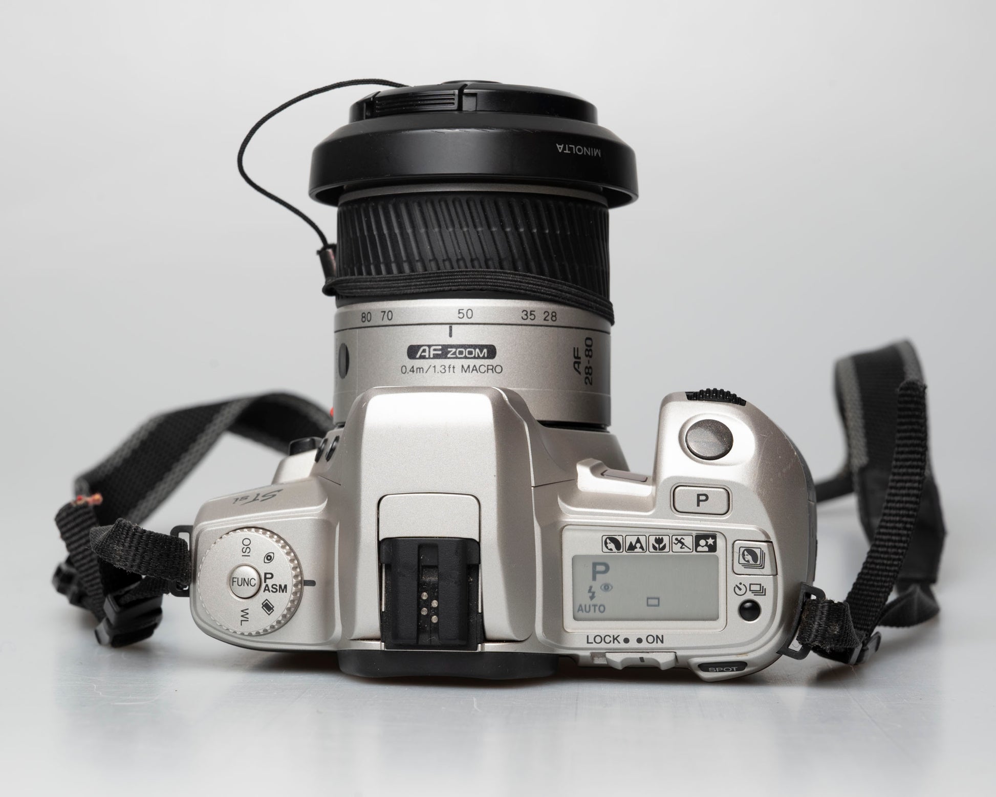 Minolta STsi 35mm SLR film camera; top view