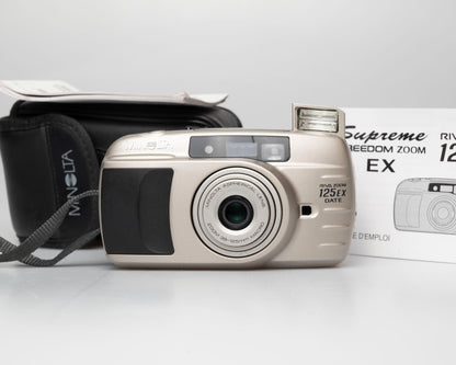 Appareil photo Minolta Riva Zoom 125 EX Date 35mm avec étui et manuel (numéro de série 95904275)