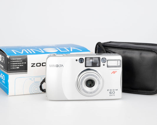 Minolta Zoom 60 Date 35mm camera w/ original box + case (serial 20302683)