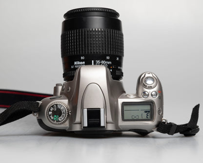 Nikon F55 35mm film SLR w/ AF Nikkor 35-80mm lens (serial 2269252)