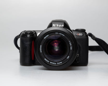 Nikon N65 35mm film SLR w/ AF Vivitar 28-80mm lens (serial 2537429)