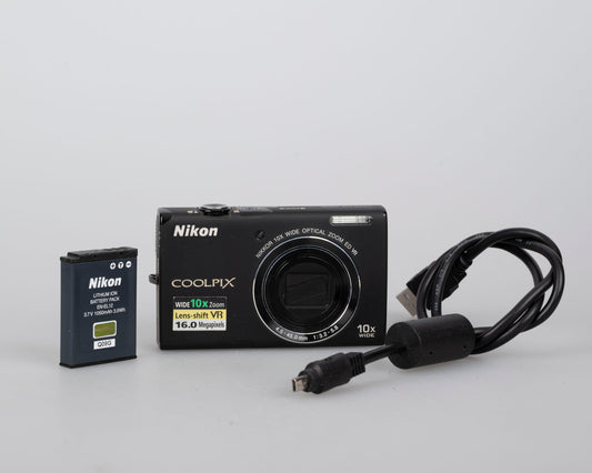 Nikon Coolpix S6100 16 MP digicam w/ battery + USB charge cable (uses SD cards)