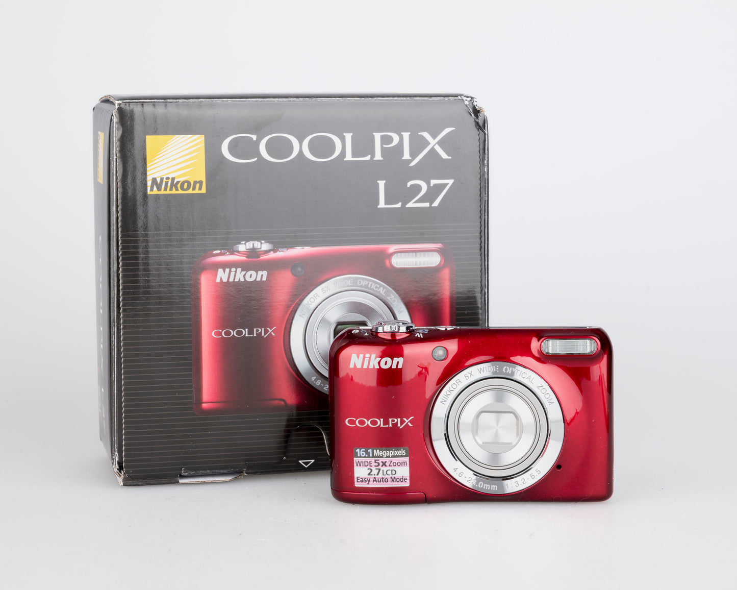 Nikon Coolpix L27 16.1 MP CCD sensor digicam new-old-stock w/ original box + accessories (uses AA batteries + SD card)