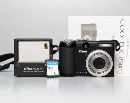 Nikon Coolpix P5000 digicam w/ charger + battery + 8GB card + manual