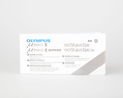 Olympus ∞ Stylus Epic (alias mju II ou µ[Mju:]-II) Appareil photo argentique 35 mm avec étui + télécommande + manuel (série 7830782)