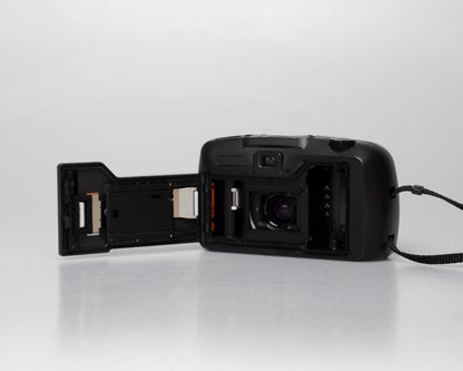 Pentax Espio 738 (aka IQZoom Ezy) compact 35mm film point-and-shoot camera; back, film door open