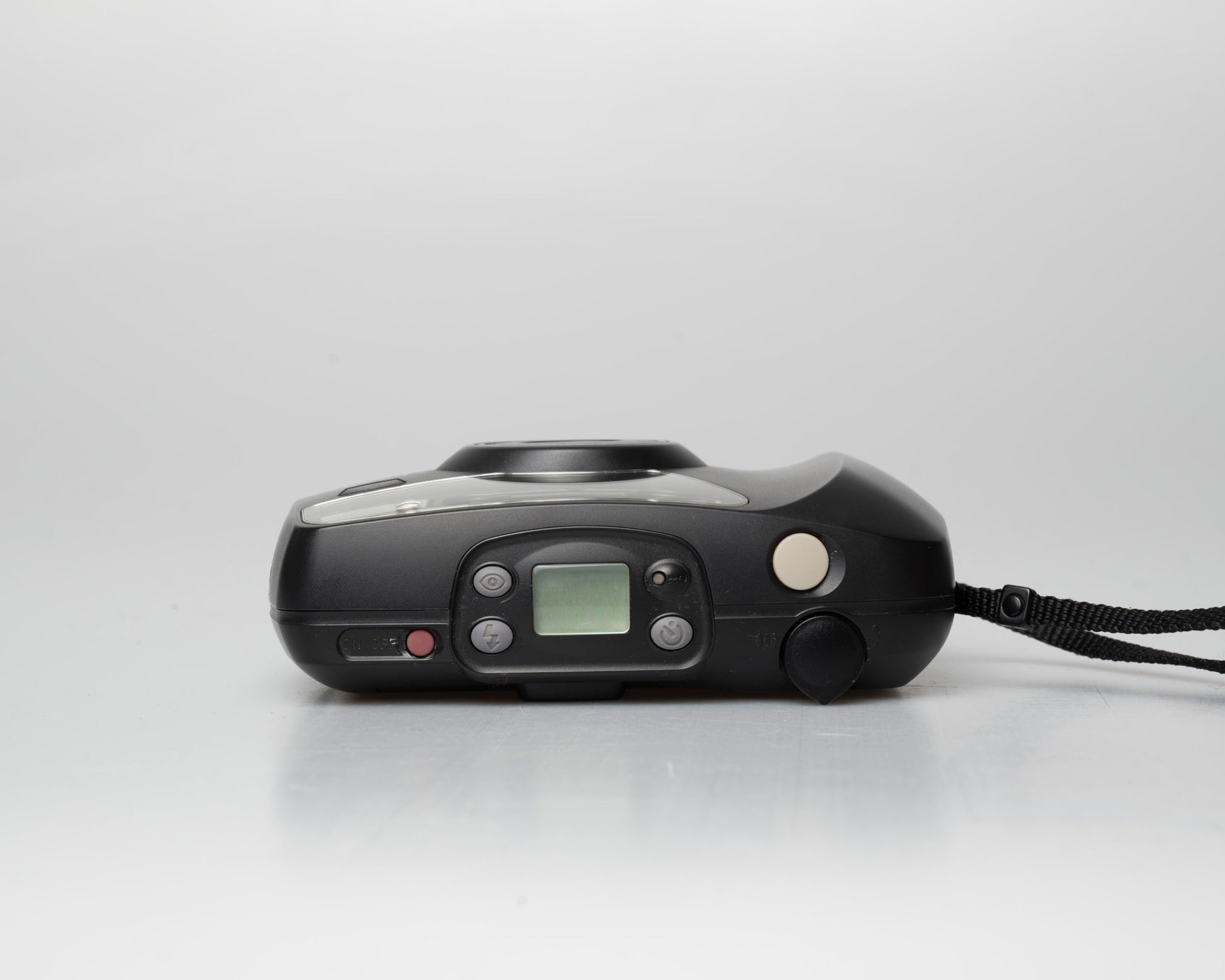 Pentax Espio 738 (aka IQZoom Ezy) compact 35mm film point-and-shoot camera; top view, off