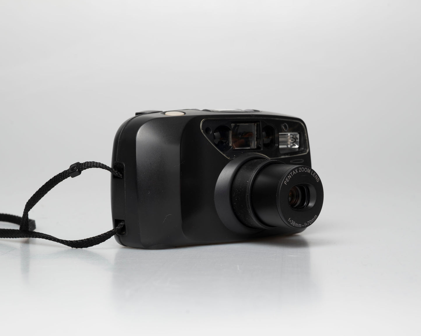 Pentax Espio 738 (aka IQZoom Ezy) compact 35mm film point-and-shoot camera; left angle zoom extended