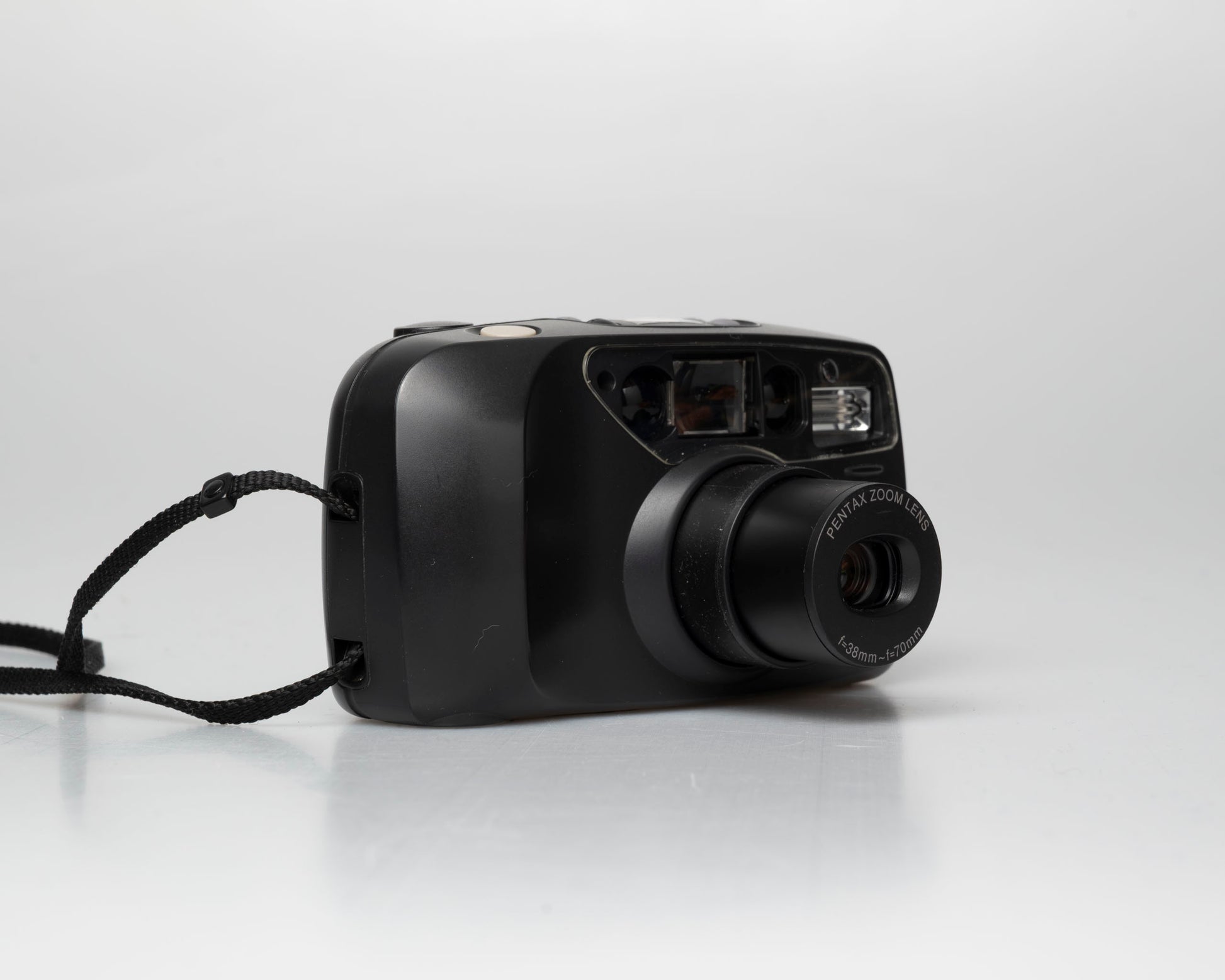 Pentax Espio 738 (aka IQZoom Ezy) compact 35mm film point-and-shoot camera; left angle zoom extended