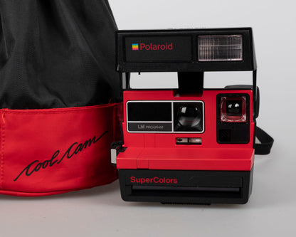 Red Polaroid 600 Supercolors/Cool Cam instant camera w/ matching backpack tote (serial VD7061B)
