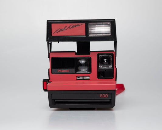 Red Polaroid 600 Cool Cam instant camera (serial F2B0850HVAC)