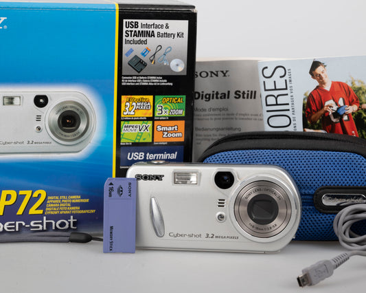 Sony Cyber-Shot DSC-P72 3.1 MP CCD sensor digicam w/ 16MB Memory Stick card + original case (uses AA batteries)