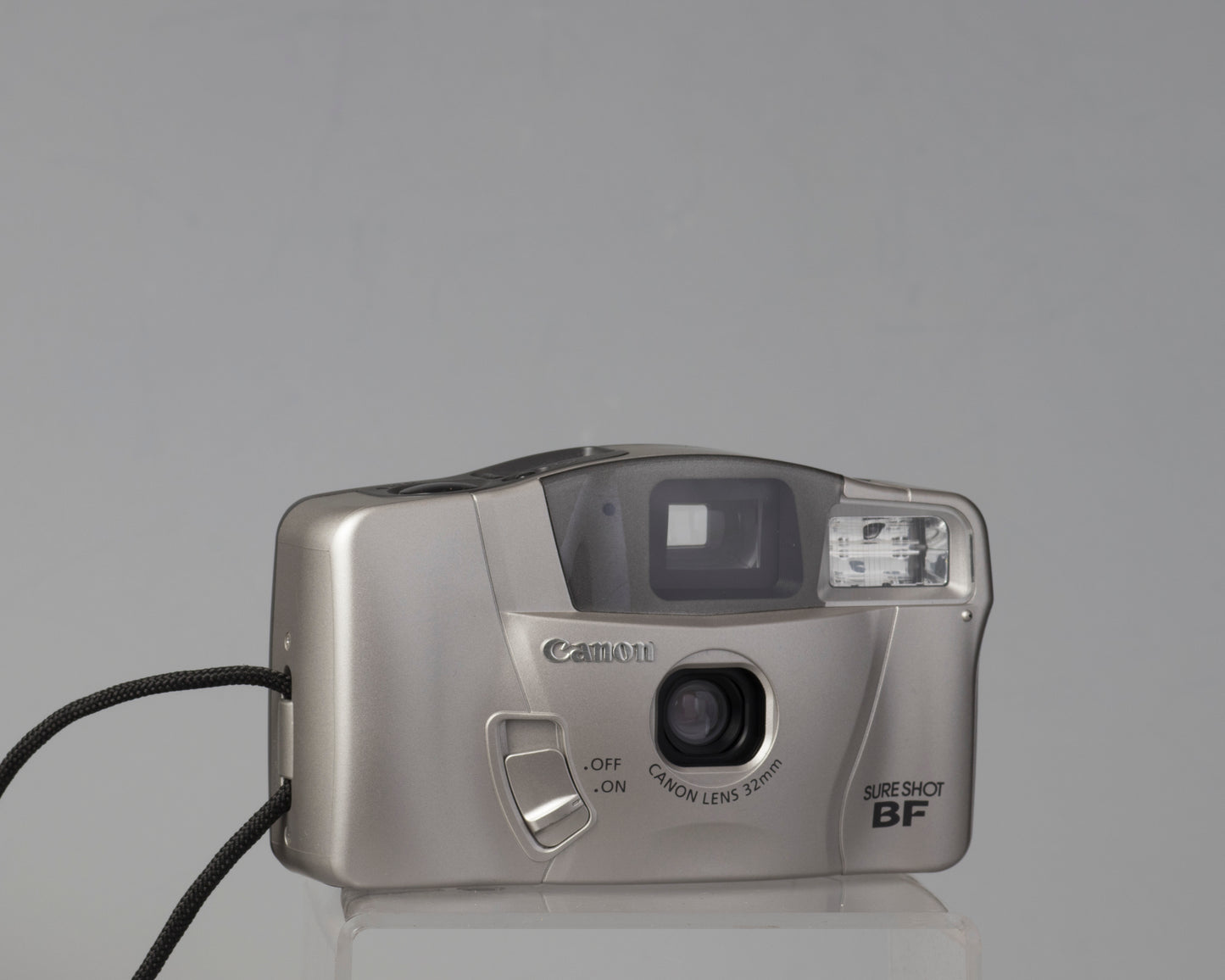 The Canon Sure Shot BF is a compact 35mm point-and-shoot with an unually large and bright viewfinder