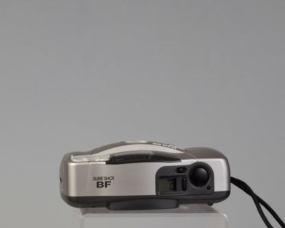 The Canon Sure Shot BF is a compact 35mm point-and-shoot with an unually large and bright viewfinder (top view shown)