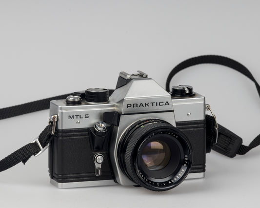 Praktica MTL 5 35mm SLR camera. Made in DDR in the 1980s. It features a metal bladed vertical shutter.