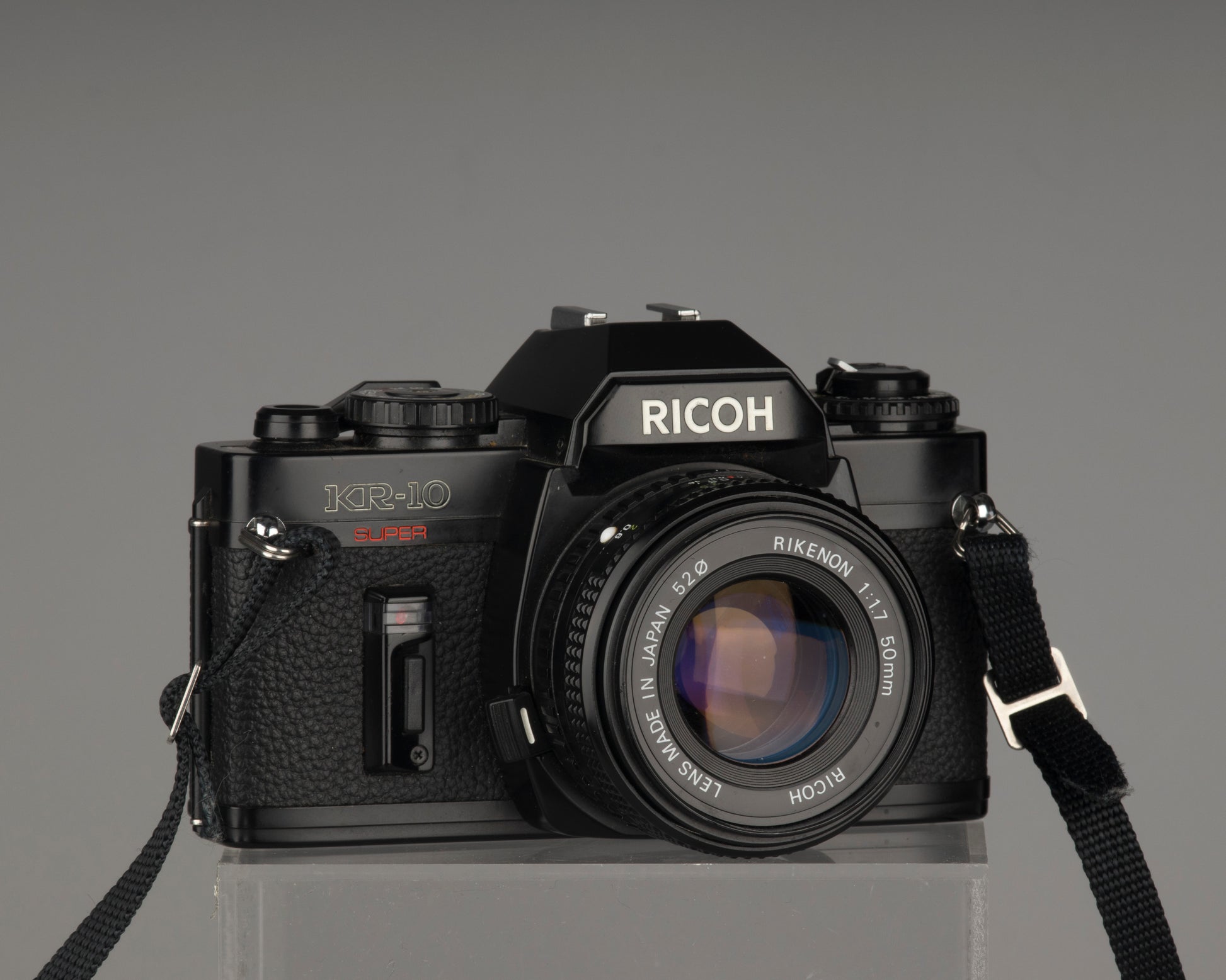 The Ricoh KR-10 Super 35mm film SLR camera with Rikenon 50mm f1.7 lens