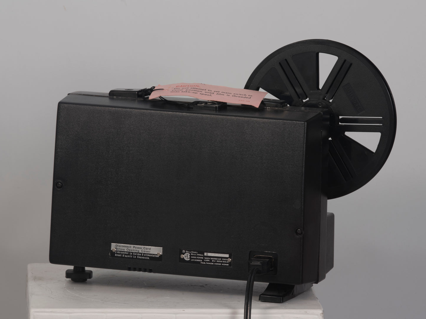 Bell and Howell 10MS dual 8mm & Super 8 projector. Back view.