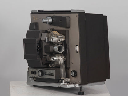 Bell and Howell Autoload 357 Super 8 movie projector. Angled front view.