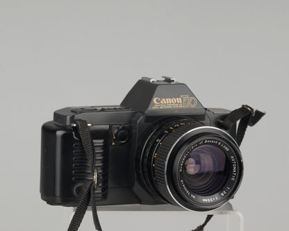 Canon T70 35mm SLR with 35mm f2.8 wide-angle lens