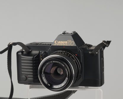Canon T70 35mm SLR with 35mm f2.8 wide-angle lens