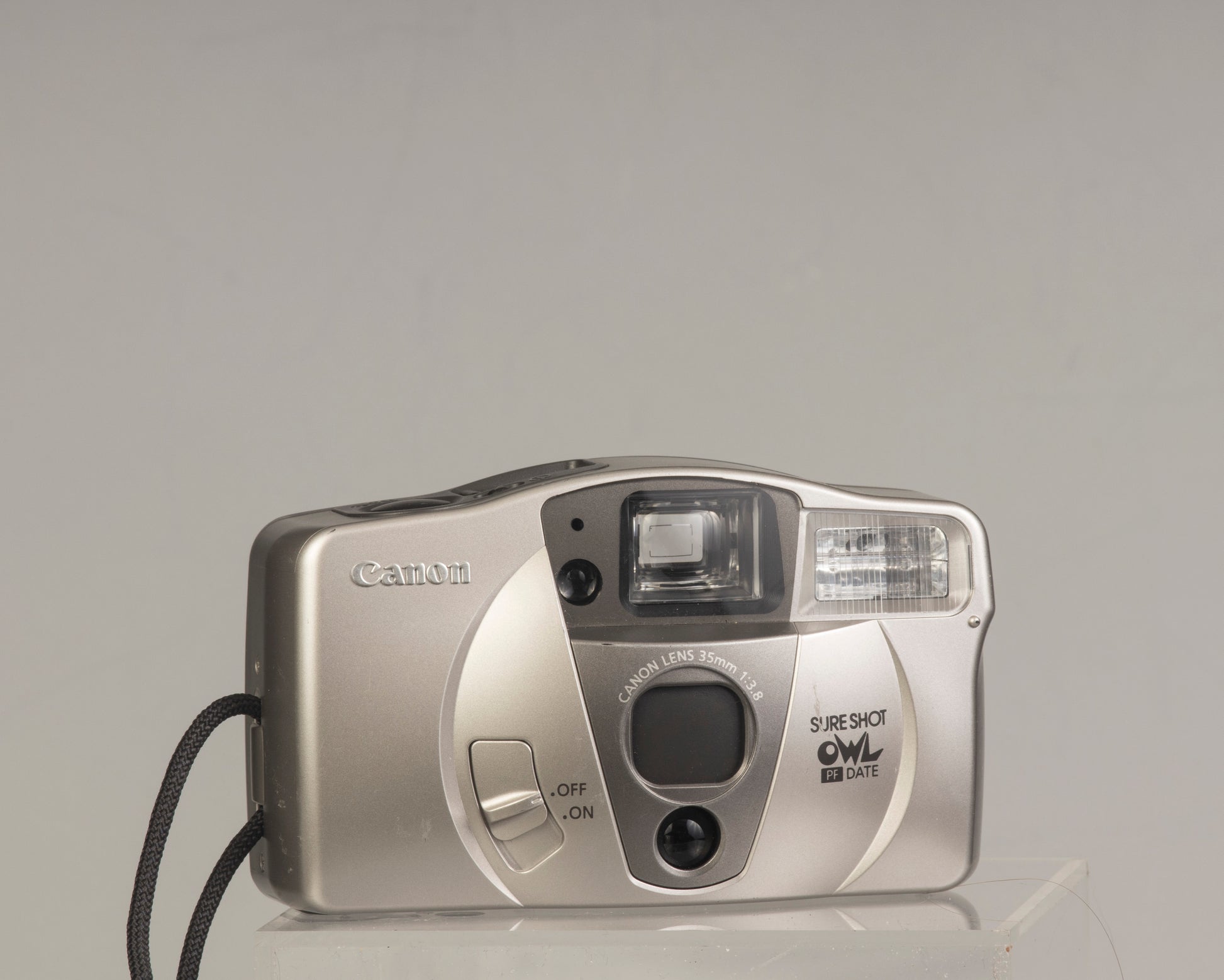 Canon Sure Shot Owl PF Date: a point-and-shoot 35mm film camera with a 35mm f/3.8 lens