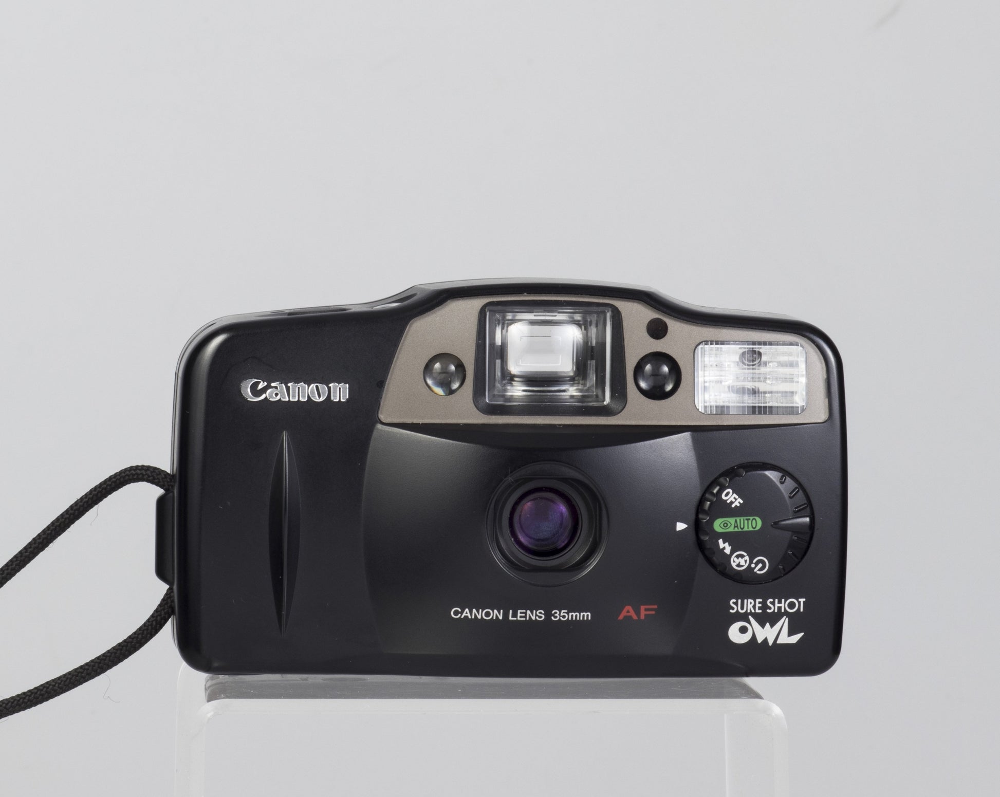 The Canon Sure Shot Owl (1997 version, also called the Prima AF-8) compact 35mm film camera