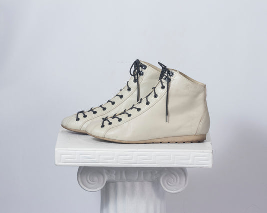 white lace up sneakers high top boxing 