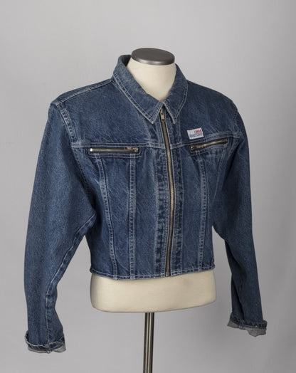 Crobra Jeans cropped blue denim jacket zipper women's medium