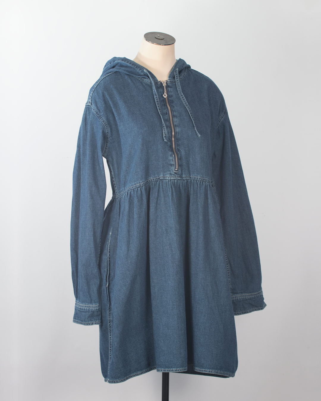 DKNY blue denim hooded babydoll dress women's small