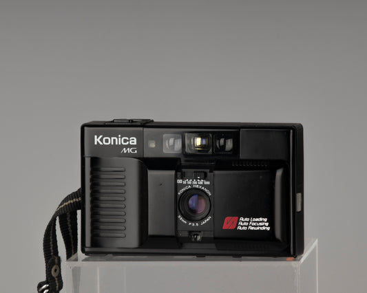 The Konica MG compact 35mm autofocus film camera from the 1980s,