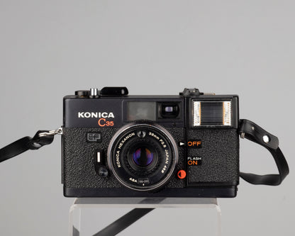 Konica C35 EF 35mm film camera w/original ever-ready case (serial 232840)