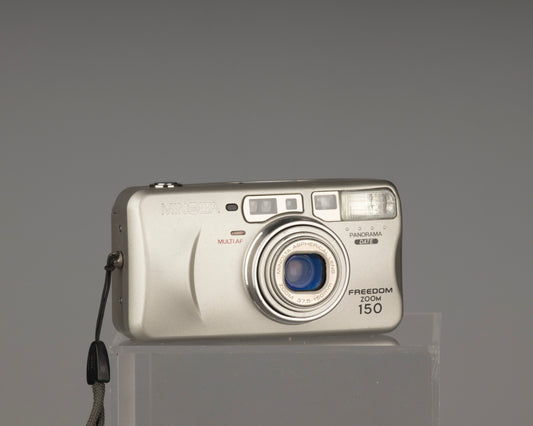 The Minolta Freedom Zoom 150 compact 35mm film camera. This camera was also sold as the Minolta Riva Zoom 150