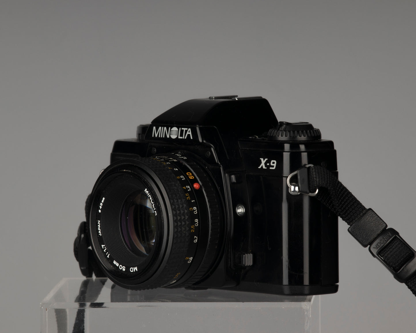 Minolta X-9 35mm SLR w/ Minolta MD  50mm f1.7 lens + ever-ready case
