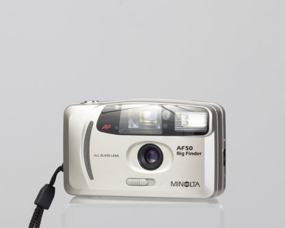 The Minolta AF50 Big Finder is an ultra-compact 35mm film camera from the 1990s.
