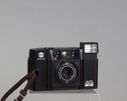 The Minolta AF-S V "Talker" camera is a classic 35mm point-and-shoot camera from the mid-1980s; it features an optional talking mode